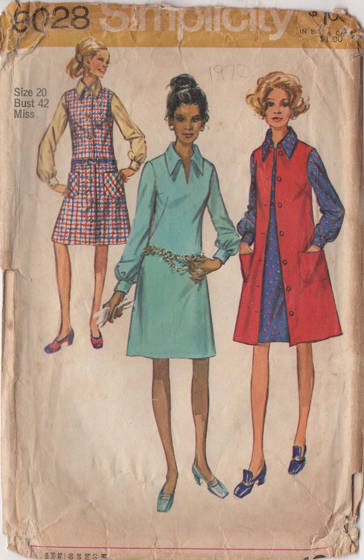 1970's Simplicity Dress and Jumper Pattern- Bust 42" - No. 9028