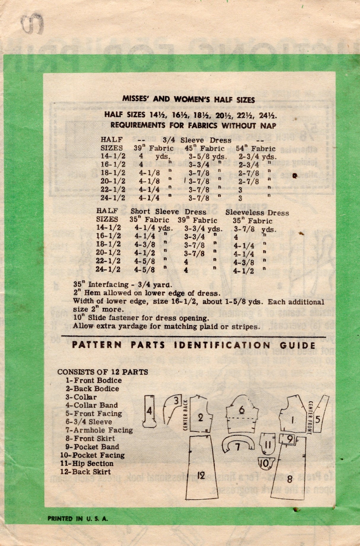 1960's Mail Order Shirtwaist Sheath Dress pattern with Large Collar - Bust 39" - No. 9032
