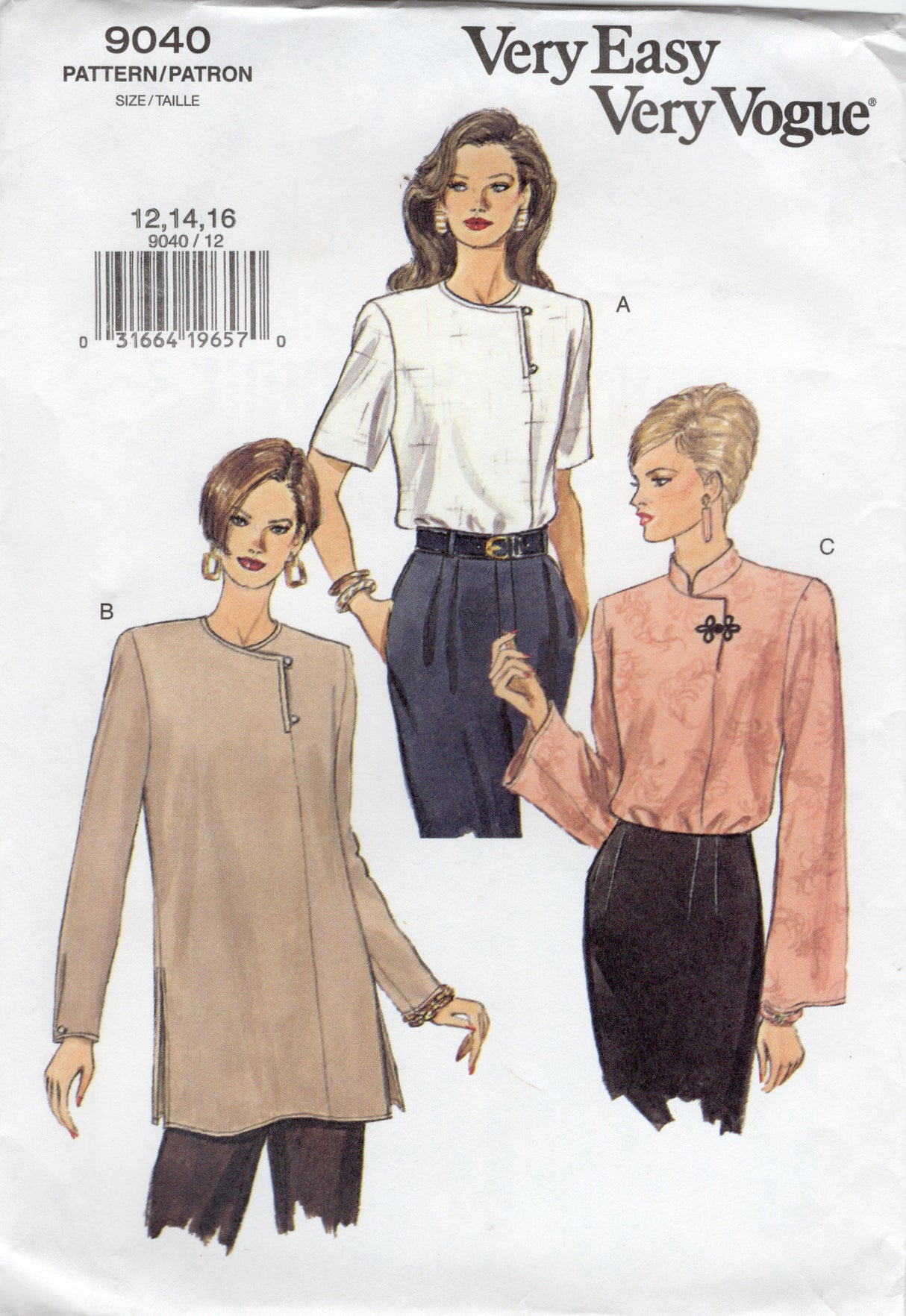 2000's Very Easy Very Vogue Top or Tunic with Stand Collar Pattern - Bust 34-38" - No. 9040