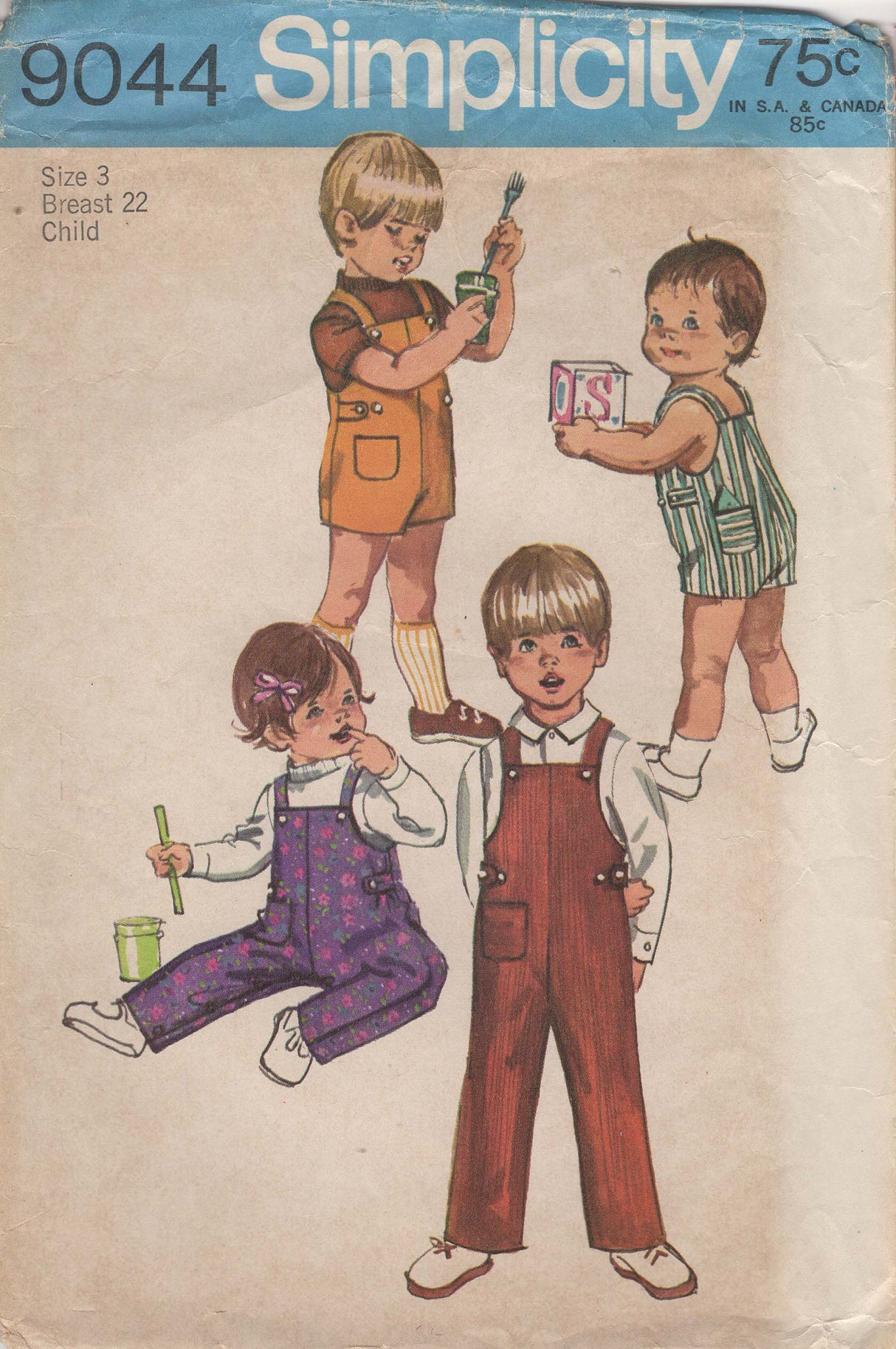 1970's Simplicity Child's Overalls or Romper Pattern – Chest 22" - No. 9044