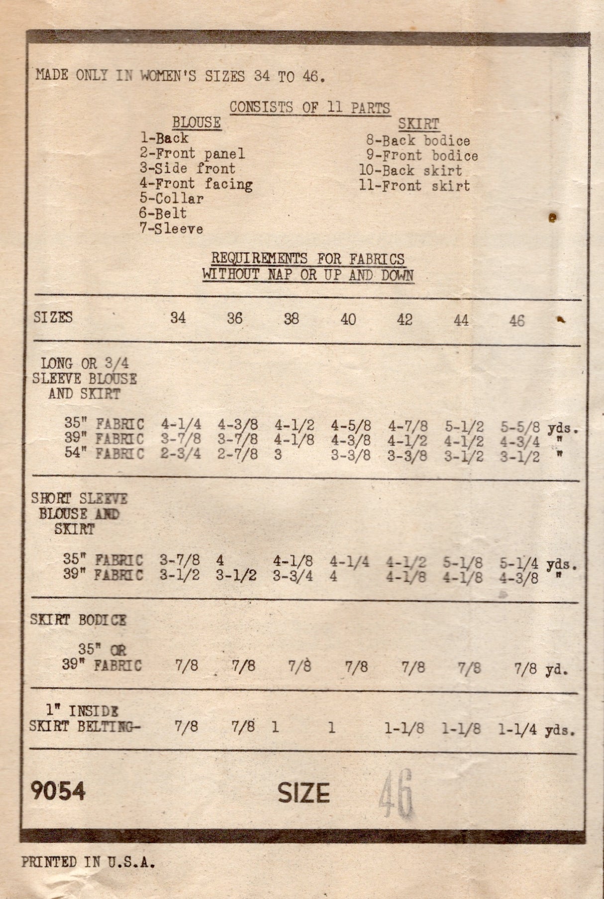 1940's Marian Martin Two Piece Suit with Dress-like Skirt - Bust 46" - No. 9054