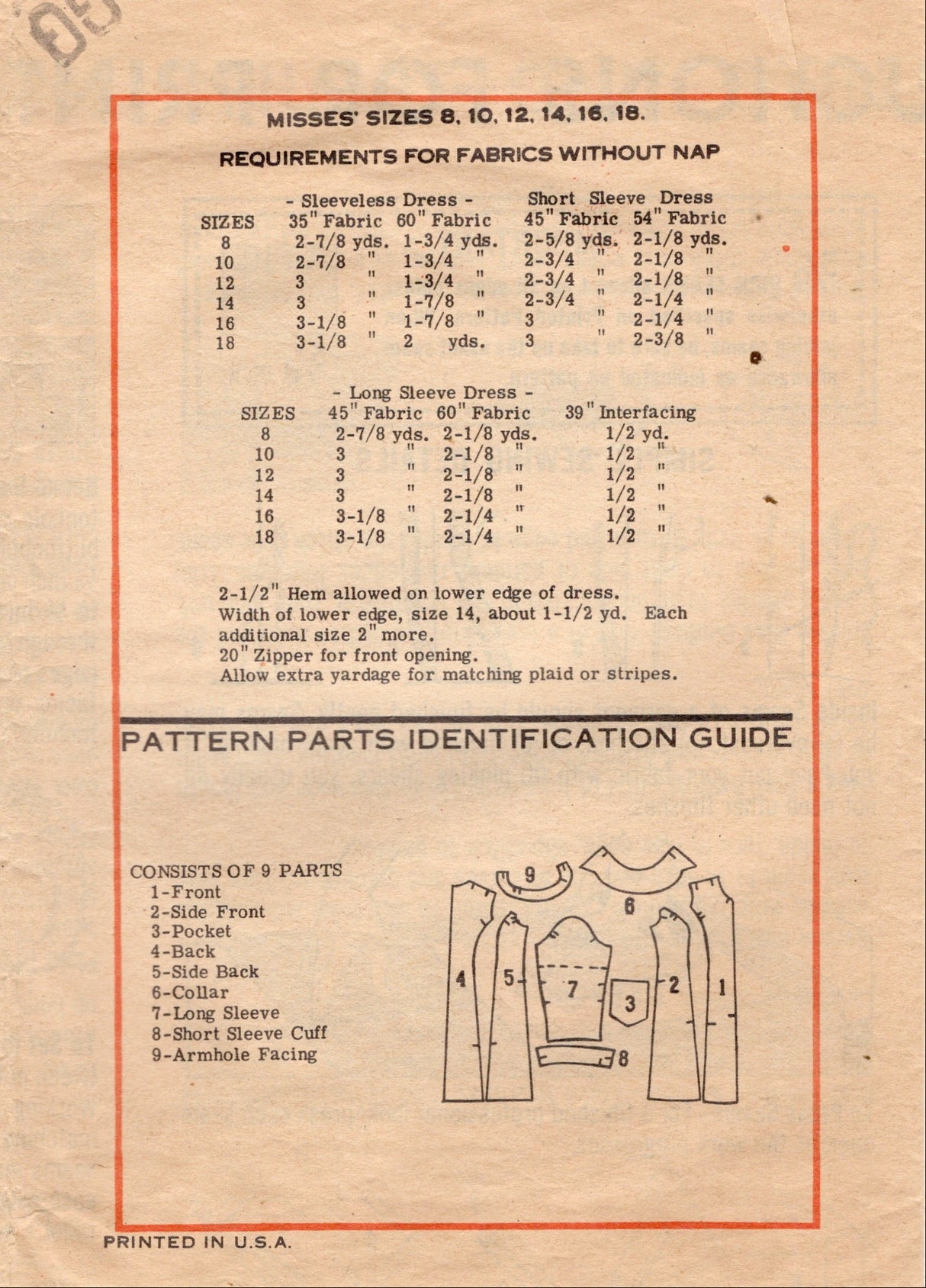 1970's Mail Order Zip Front Princess Line Dress with Pockets pattern - Bust 40" - No. 9059