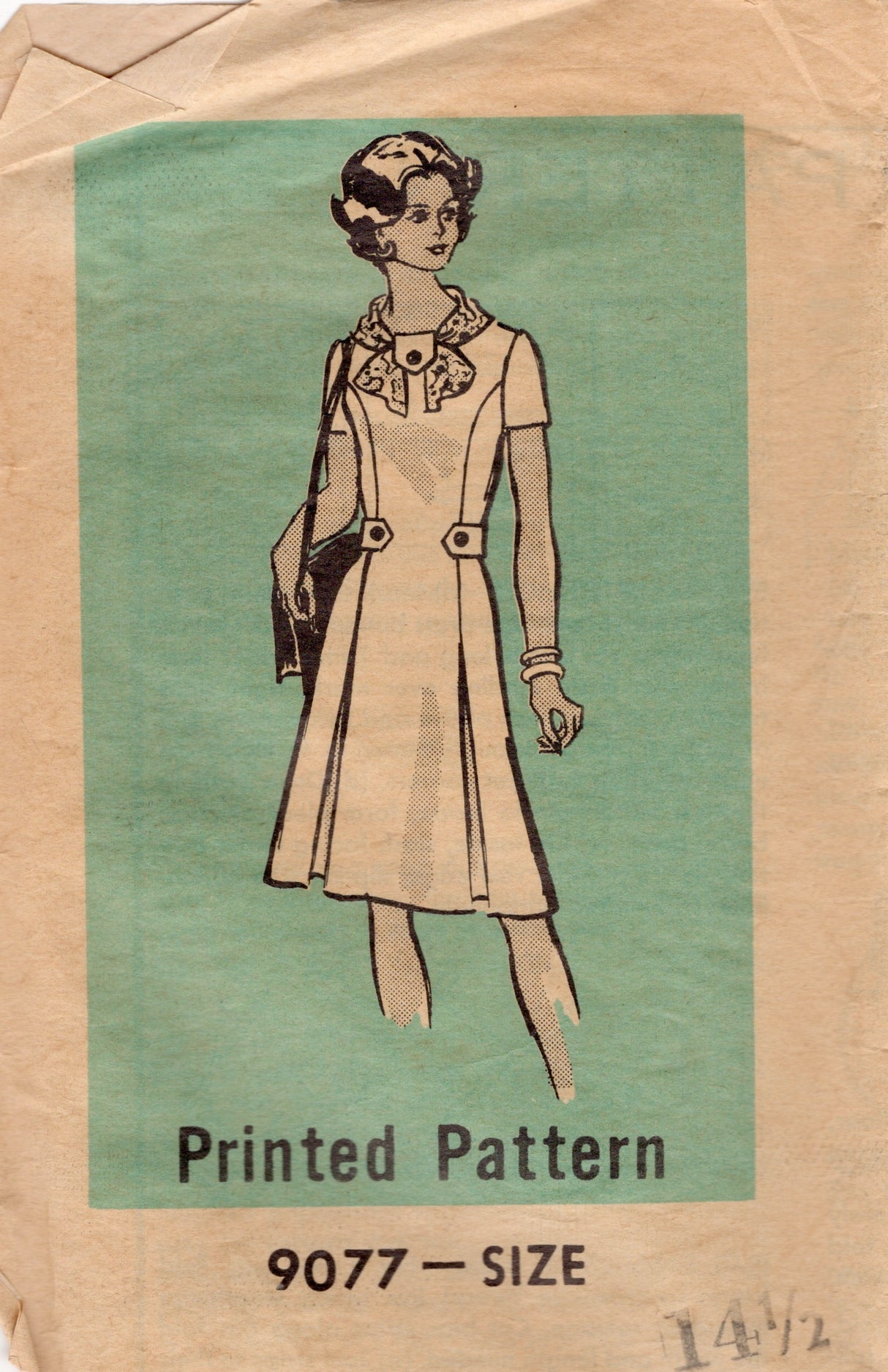 1970's Marian Martin Princess Seam Dress Pattern with Tab Accents - Bust 37" - 9077