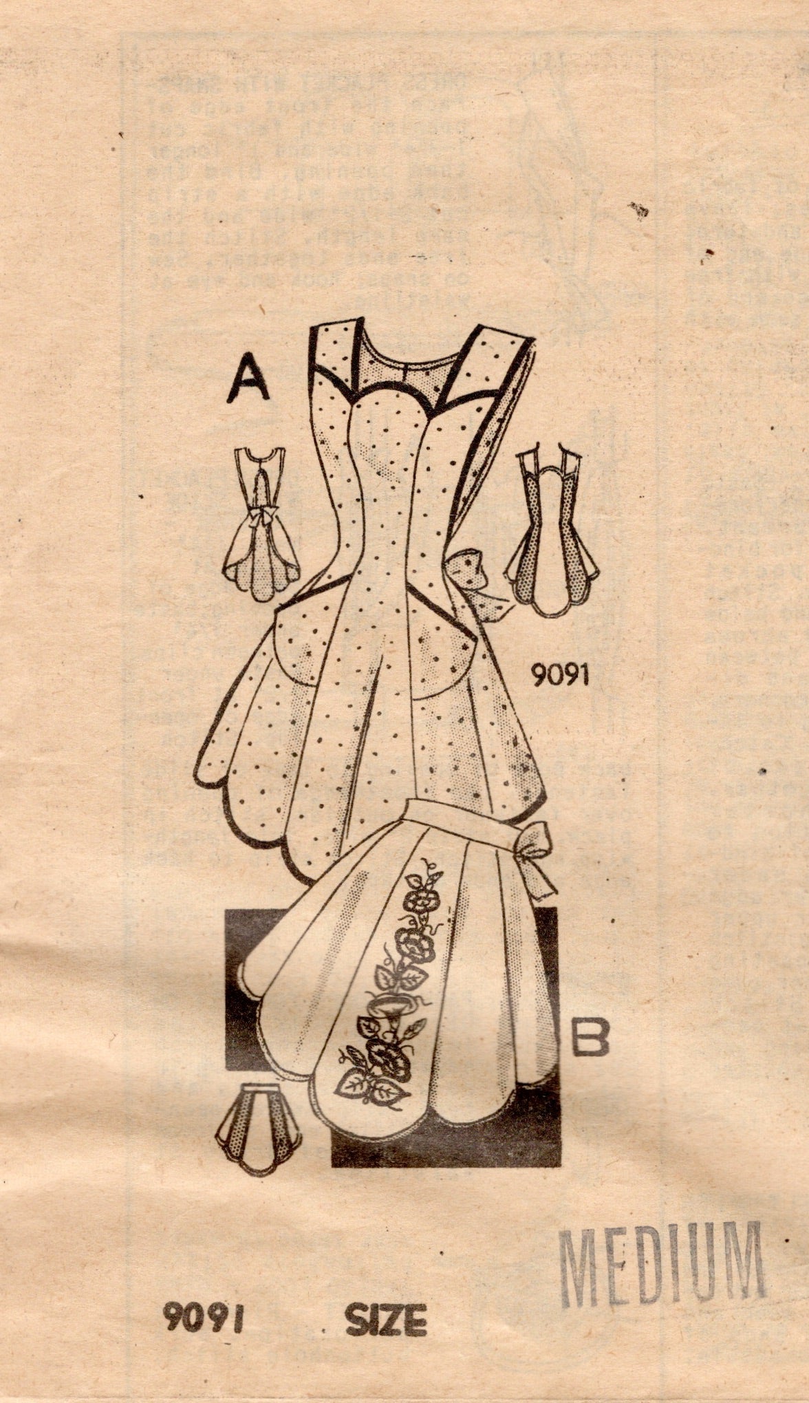 1950's Marian Martin Full or Half Apron Pattern - One Size - No. 9091