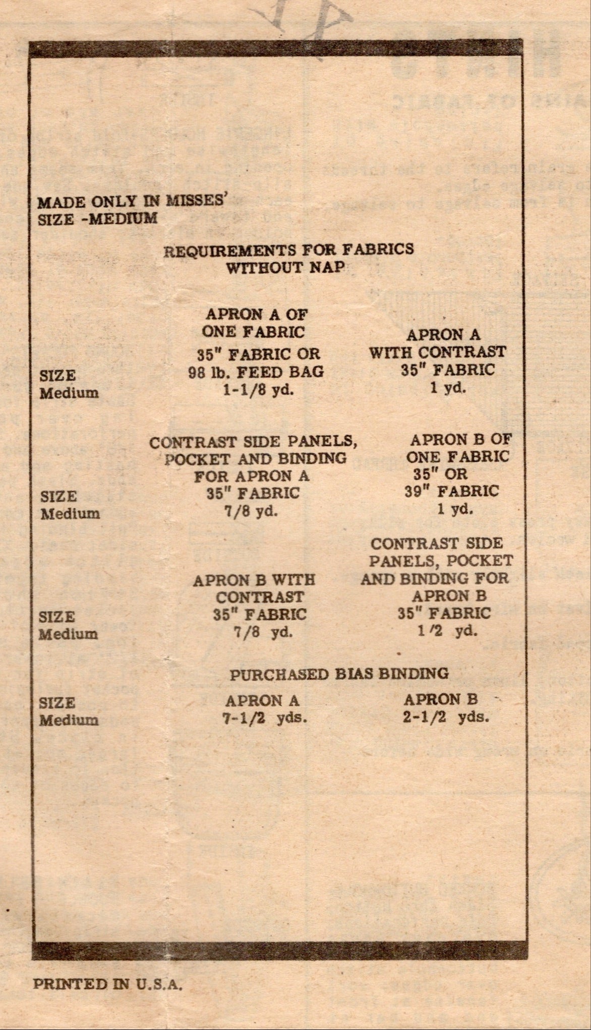 1950's Marian Martin Full or Half Apron Pattern - One Size - No. 9091