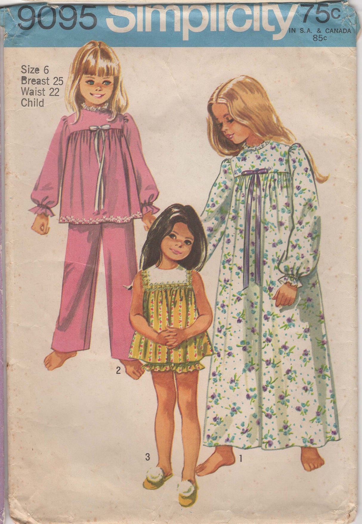 1970's Simplicity Child’s Nightgown or Two Piece Pajama Pattern - Chest 25"- No. 9095