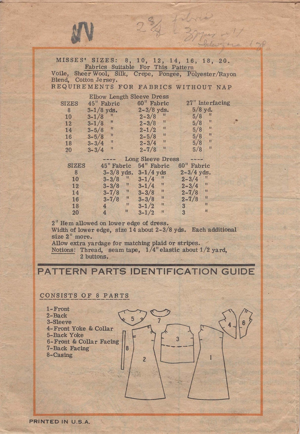 1970's Mail Order Yoked Loose Fitting Dress - Bust 34" - No. 9117