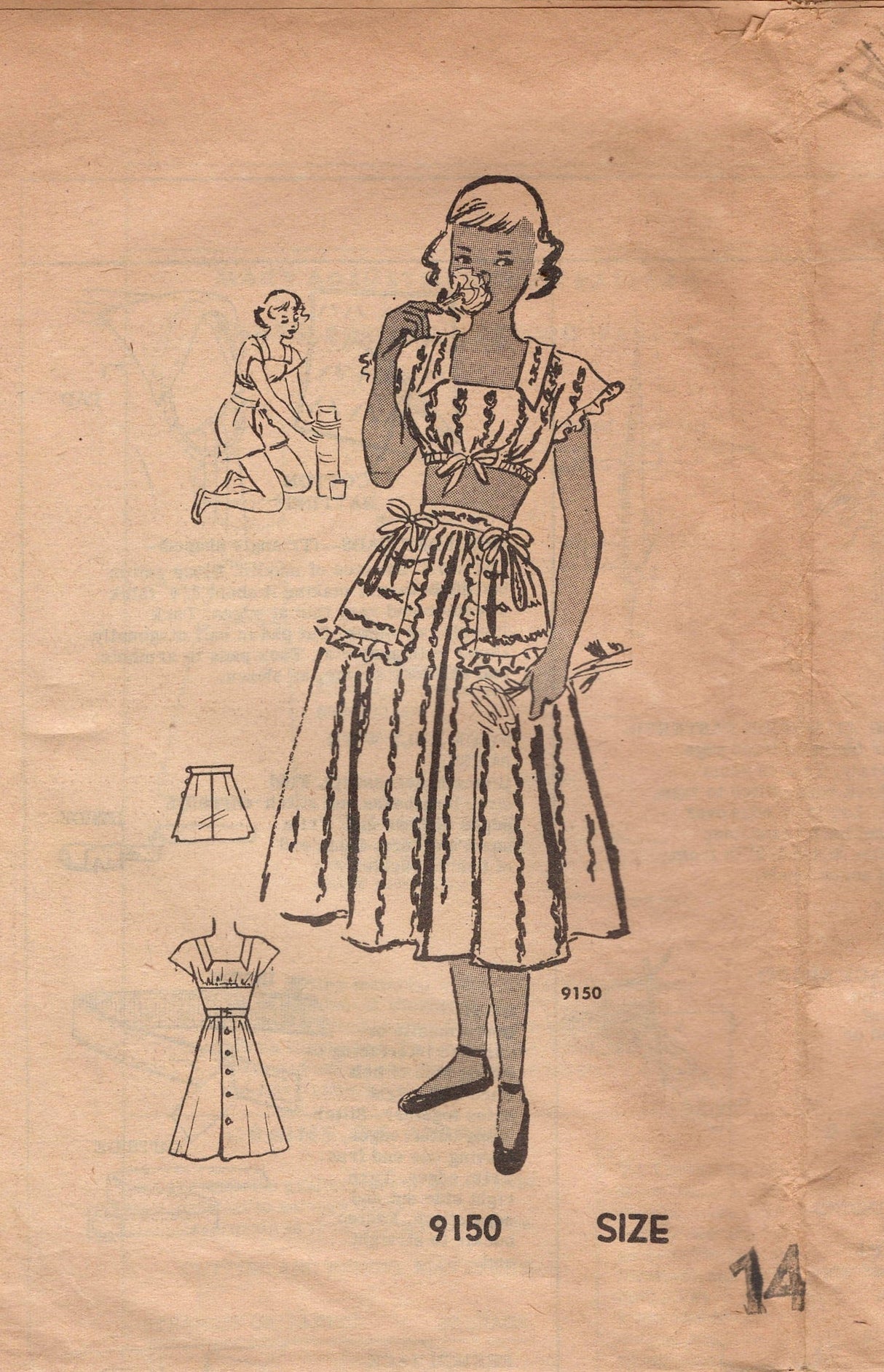 1950's Mail Order 3 Piece Playsuit Pattern with Crop Top, Shorts and Gathered Skirt - Bust 32" - No. 9150