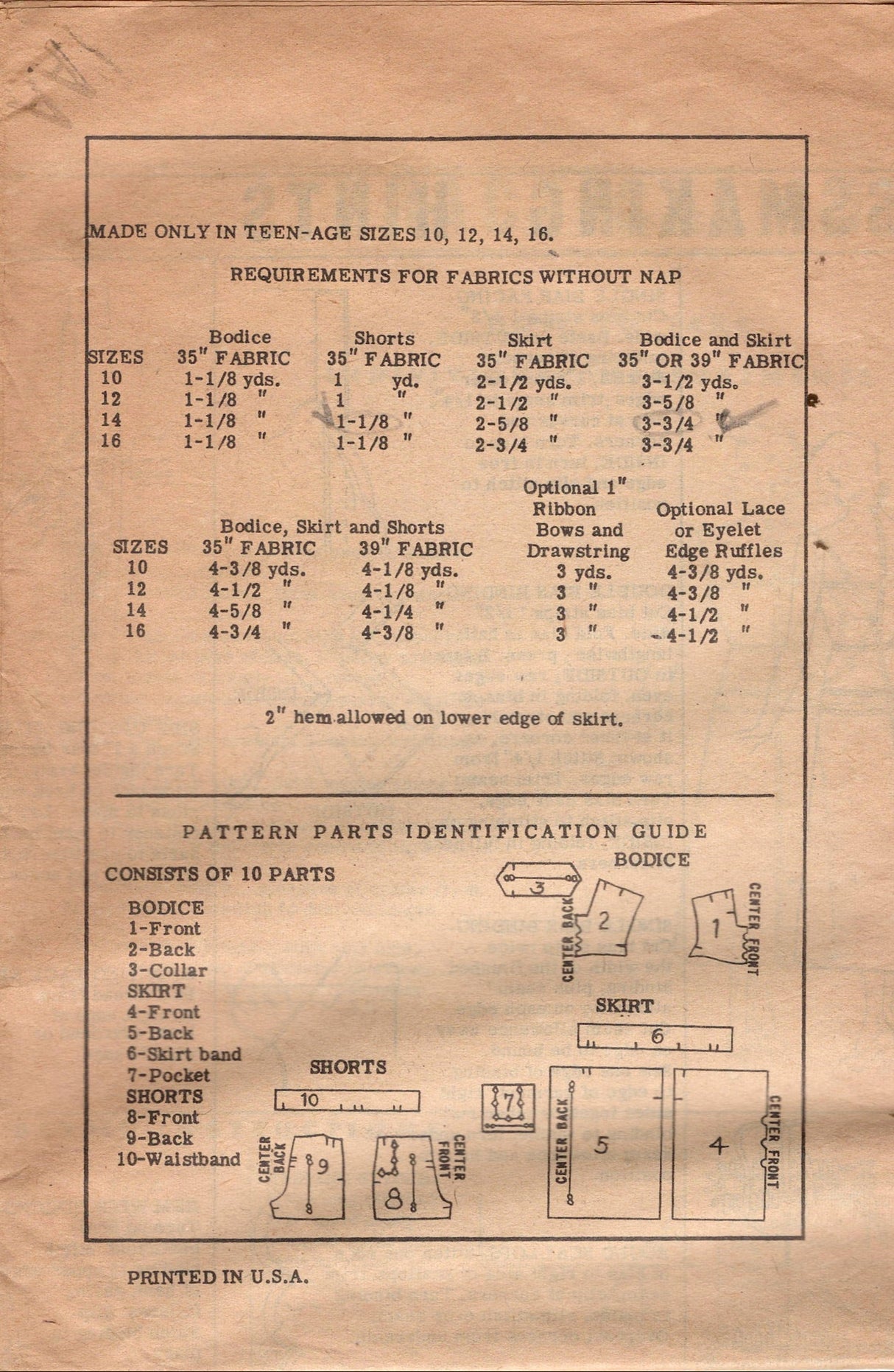 1950's Mail Order 3 Piece Playsuit Pattern with Crop Top, Shorts and Gathered Skirt - Bust 32" - No. 9150