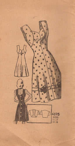 1940's Anne Adams Button Back One Piece Dress and Bolero Pattern - Bust 29