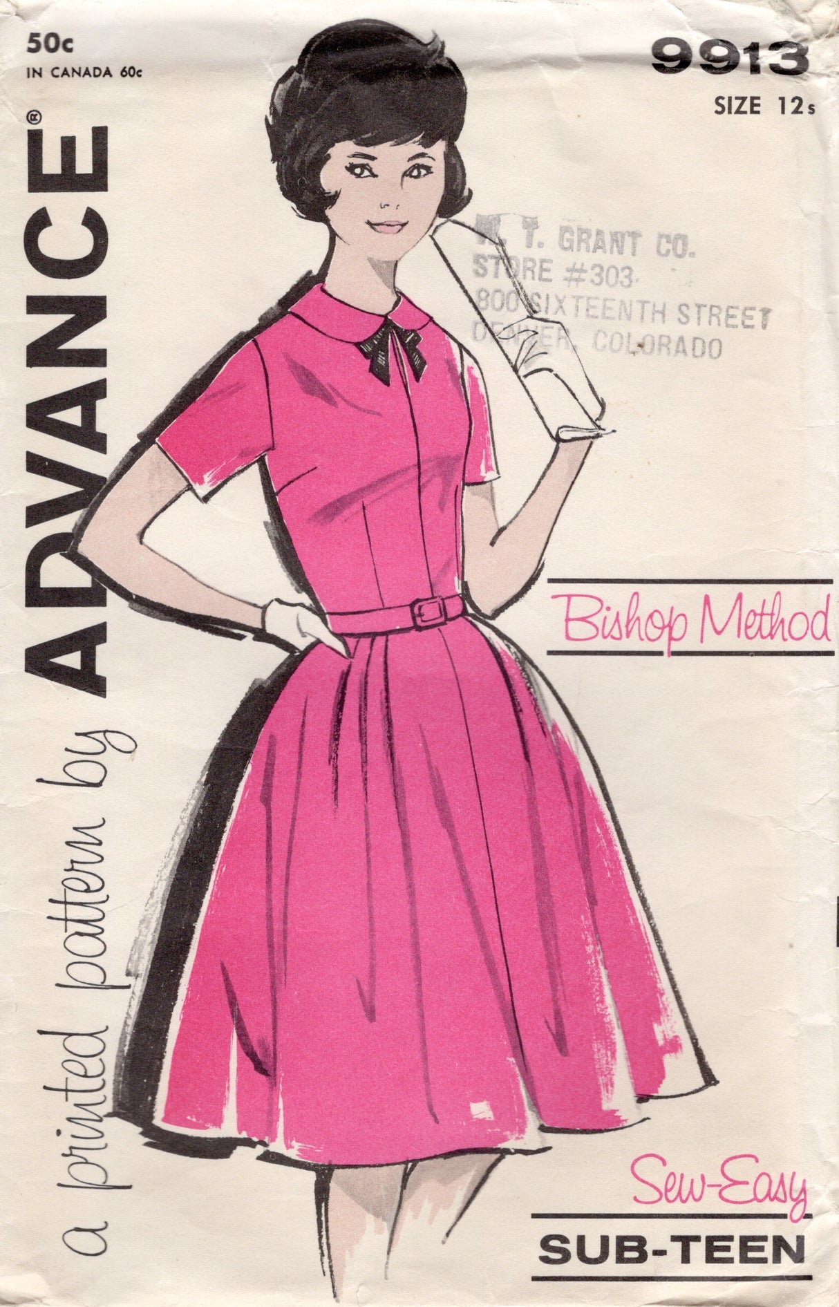 1960's Advance Slit Neckline Fit and Flare Dress Pattern - Bust 31" - No. 9913
