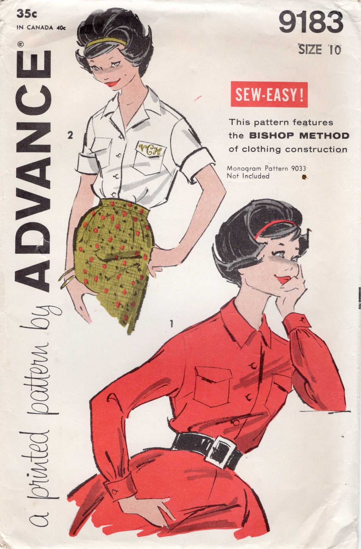 1950's Advance Button Up Blouse Pattern - Bust 30" - No. 9183