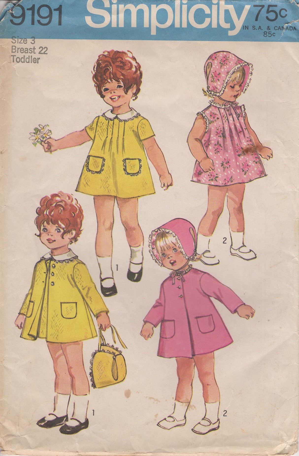 1970's Simplicity Child’s Dress, Coat and Hat Pattern - Chest 22"- No. 9191