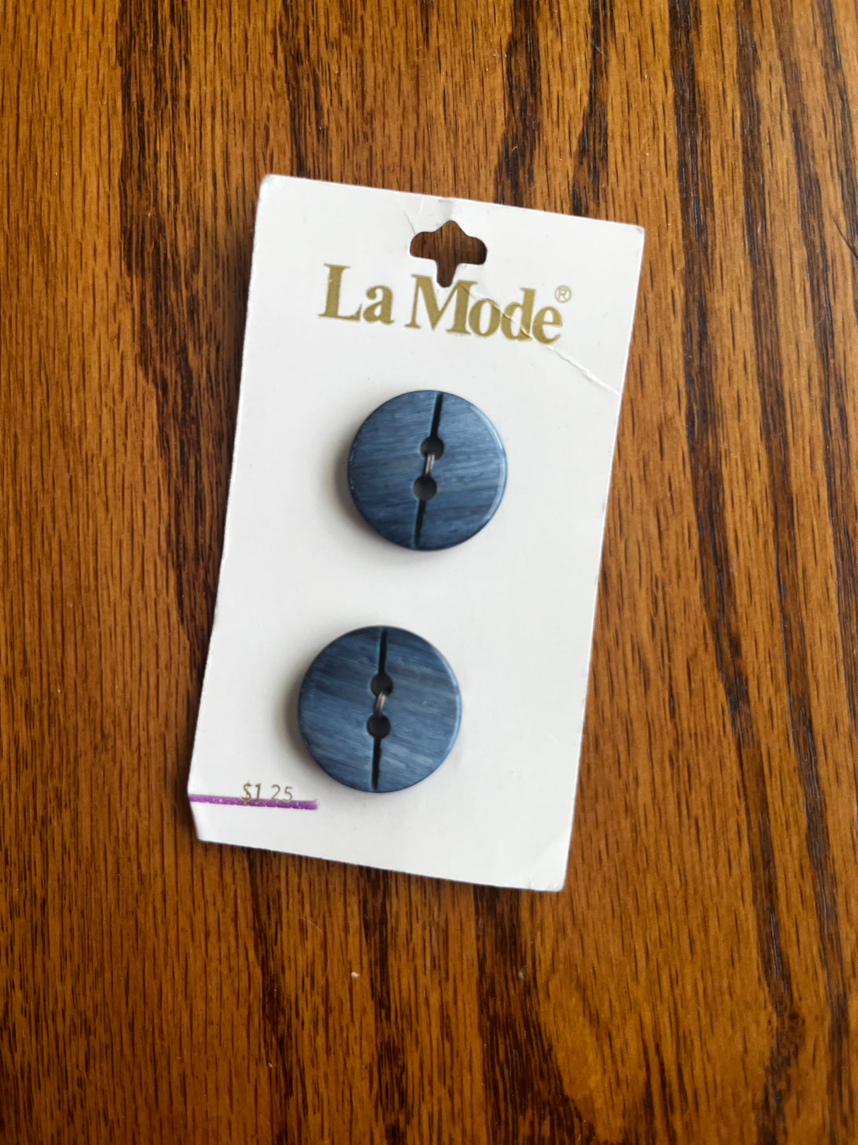 1980’s La Mode Blue Marbled Plastic Carved Button - Set of 2 - 3/4” - on card