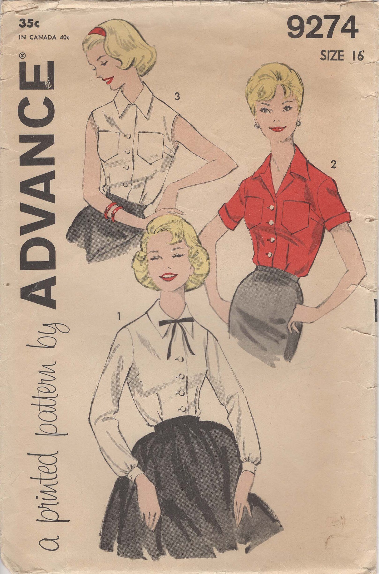 1960's Advance Button up Blouse Pattern - Bust 36" - No. 9274