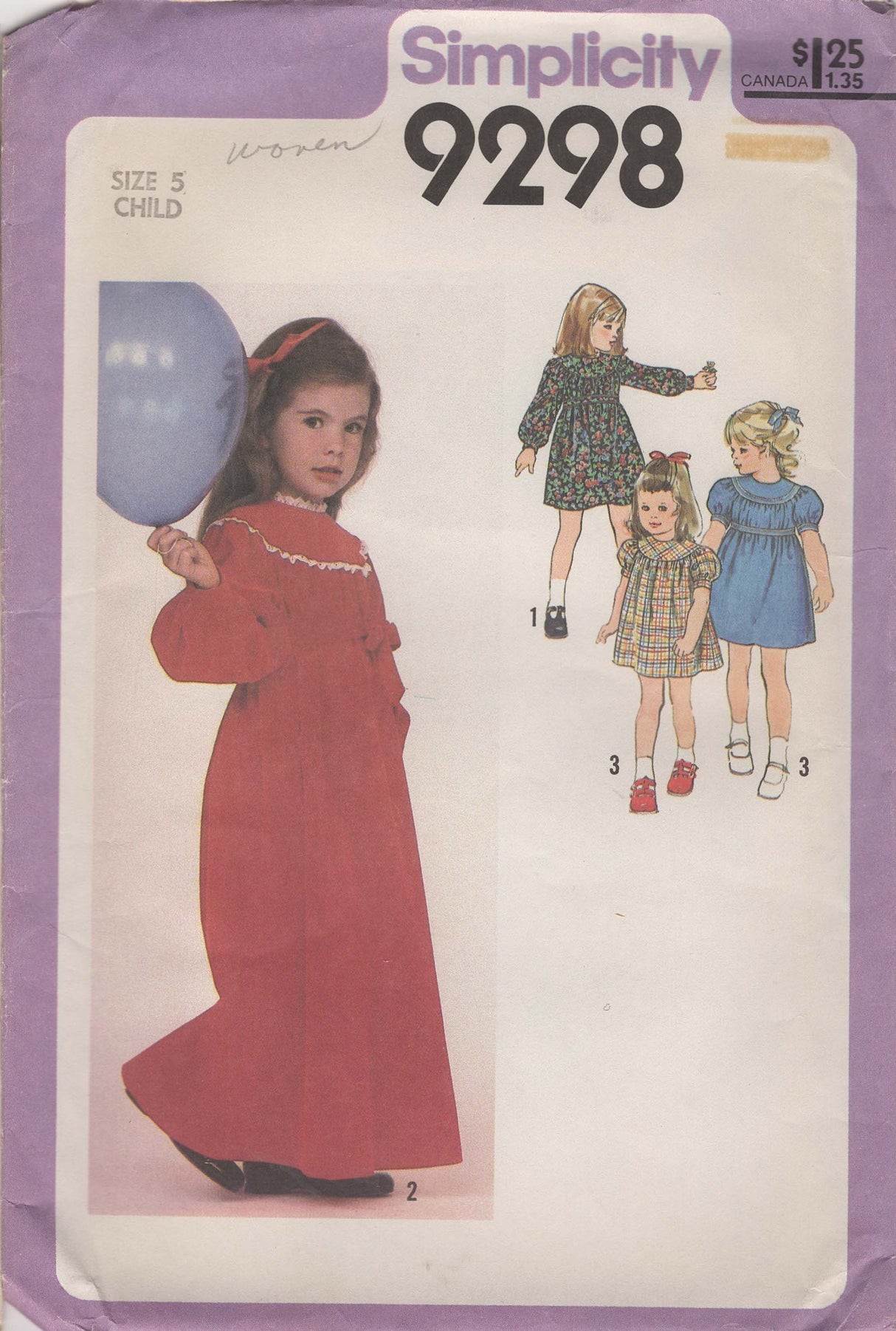 1970's Simplicity Child’s Button Up Dress Pattern– Chest 24"- No. 9298