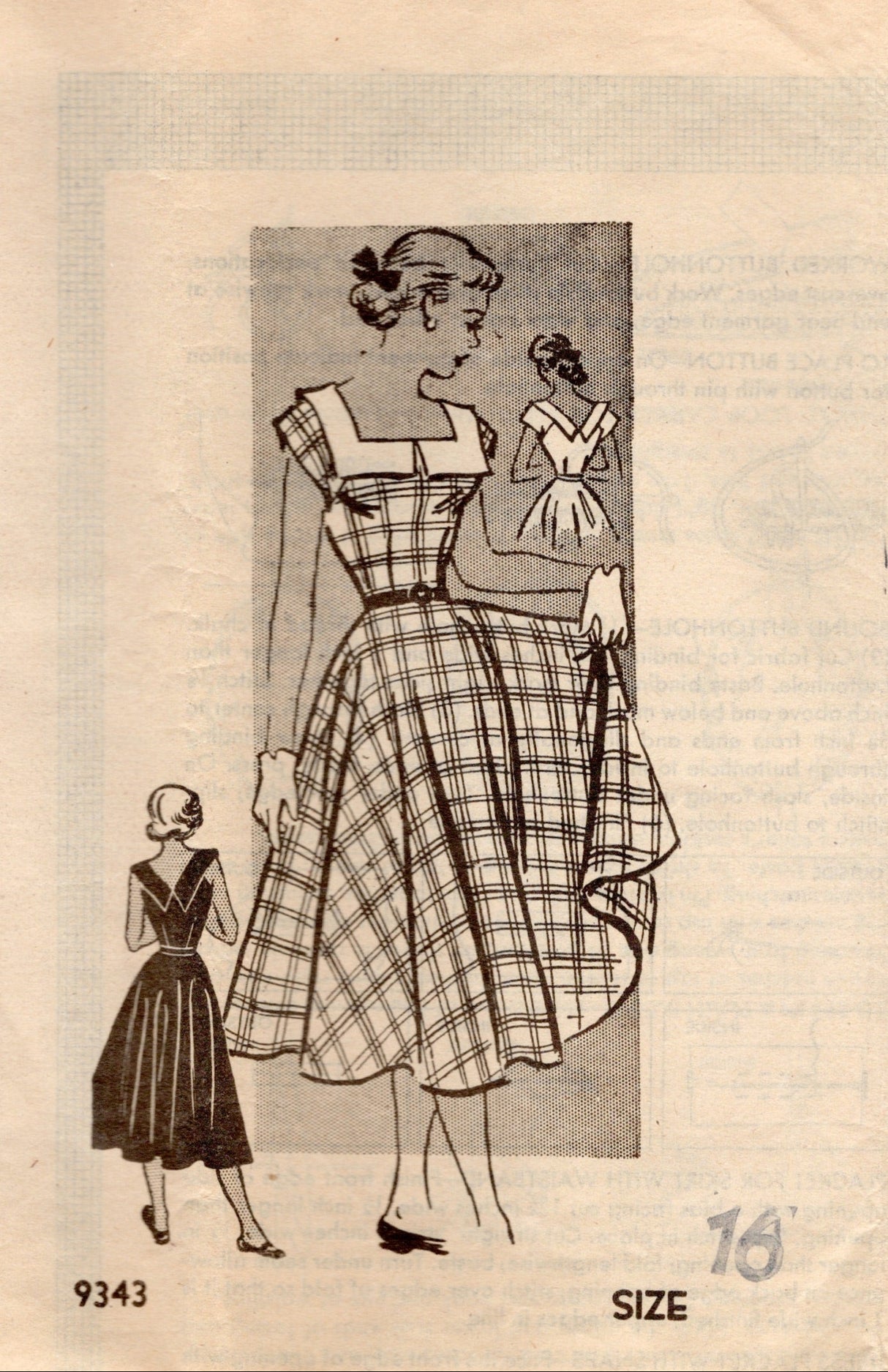 1950's Marian Martin Square Neckline Day Dress Pattern - Bust 34" - No. 9343