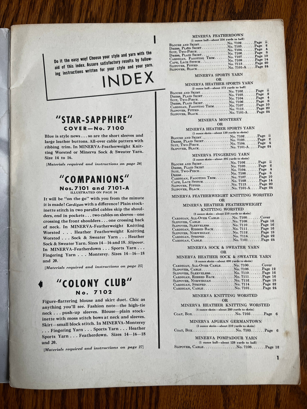 1940's Minerva Style Book Knits Booklet - No. 71