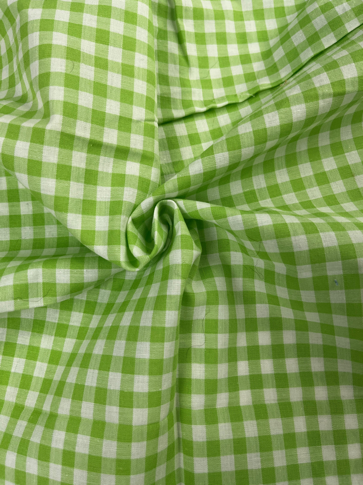 1970's Bright Green and White Gingham Fabric - (P254)
