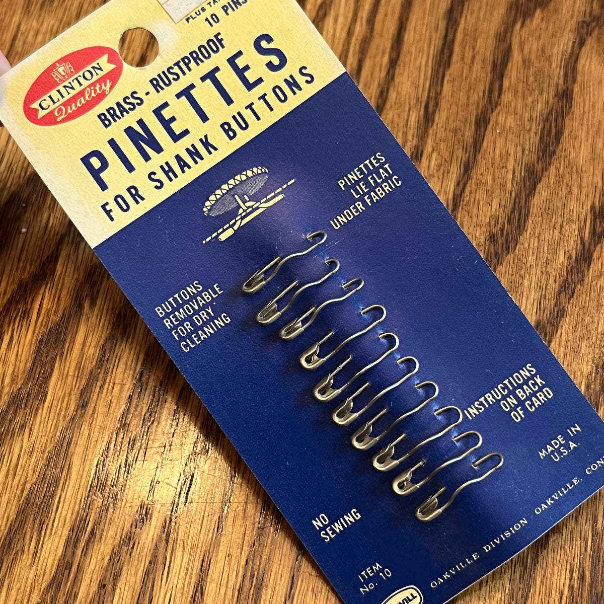 Vintage Clinton Pinettes for Shank Buttons Safety Pins Size 00