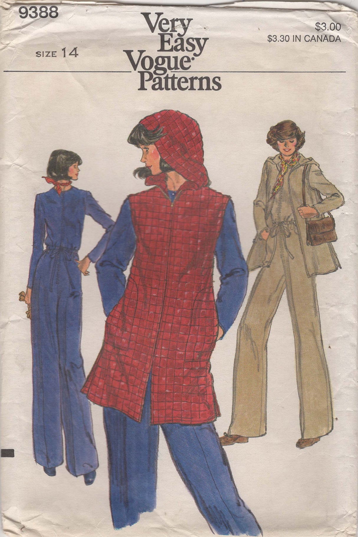 1970's Vogue Hooded Jacket and Jumpsuit Pattern - Bust 36" - No. 9388