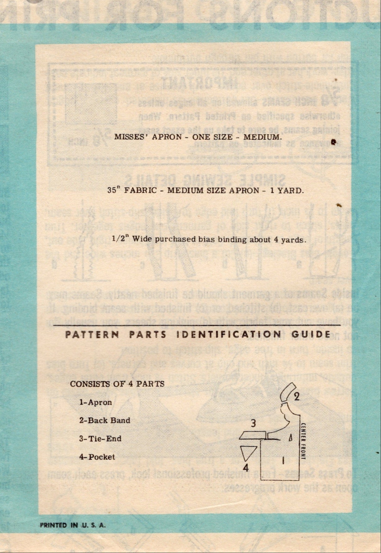 1950's Mail Order Scallop Detail Apron Pattern - One Size - No. 9403