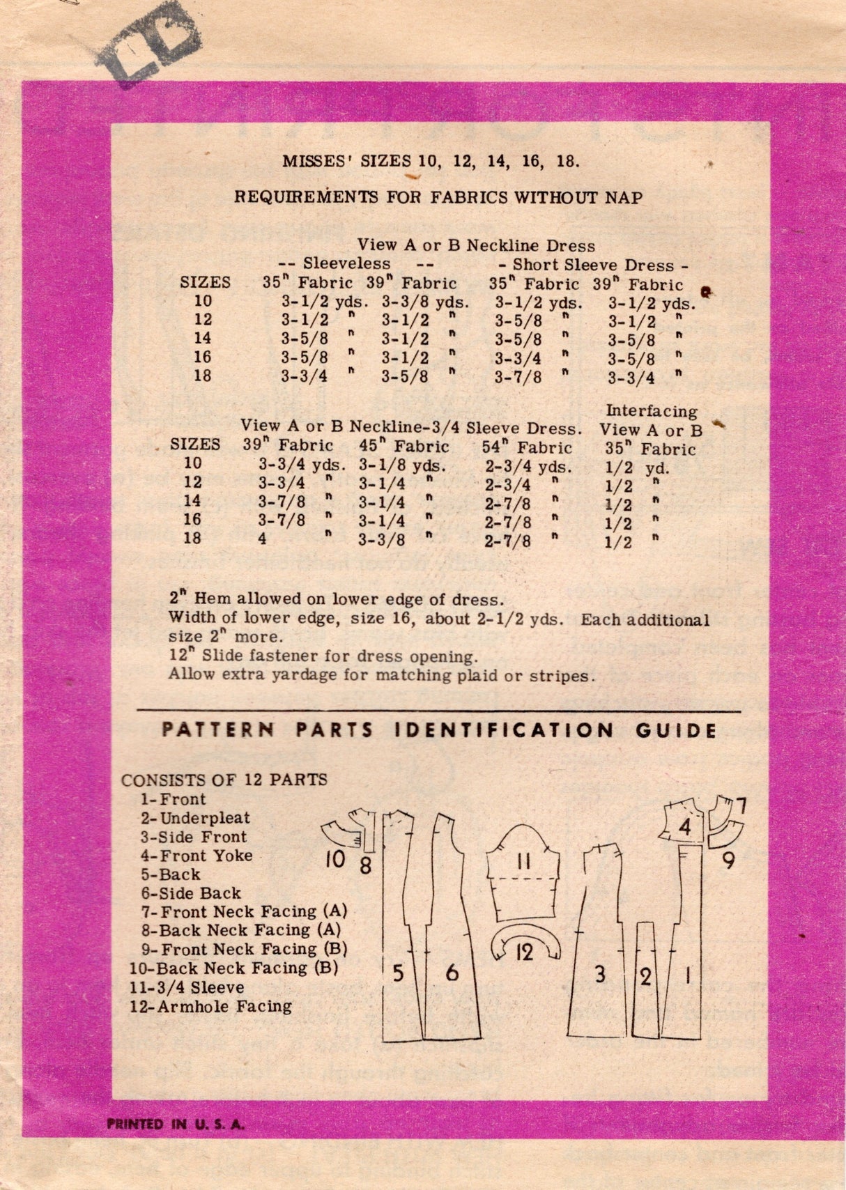 1960's Mail Order Yoked Dress Pattern - Bust 32.5" - No. 9407