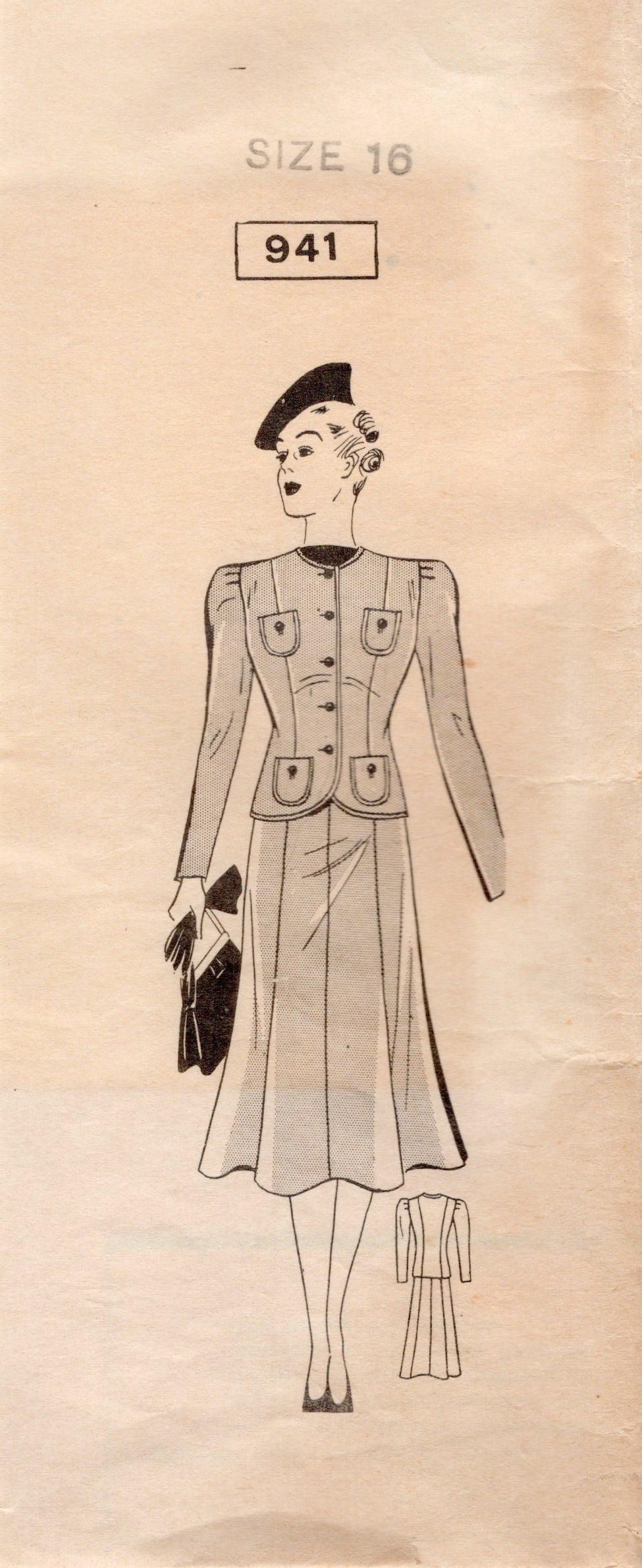 1940's Superior Two Piece Dress Pattern with eight gore skirt - Bust 34" - No. 941