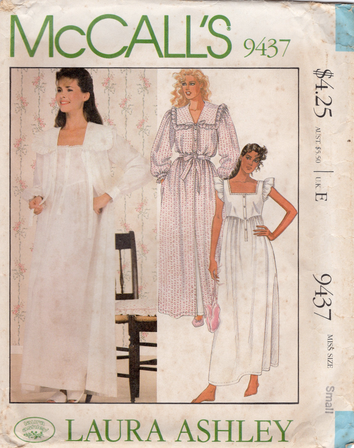 1980's McCall's with Laura Ashley Nightgown and Robe pattern - Bust 32.5-34" - No. 9437