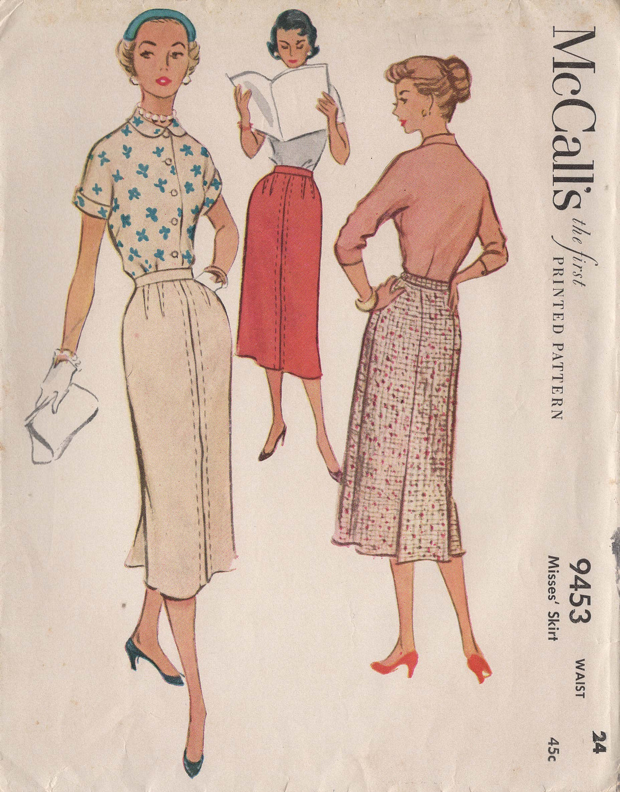 1950's McCall’s Skirt with Exterior Darts Pattern – Waist 24”- No. 9453
