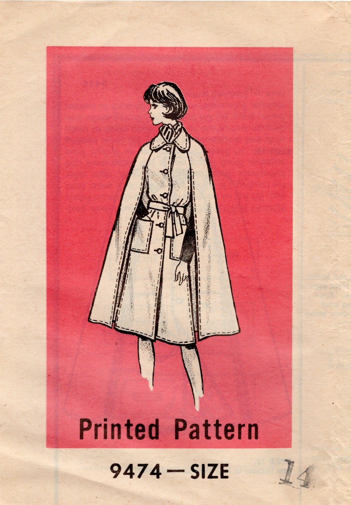 1970's Mail Order Cape Pattern - Bust 36" - No. 9474
