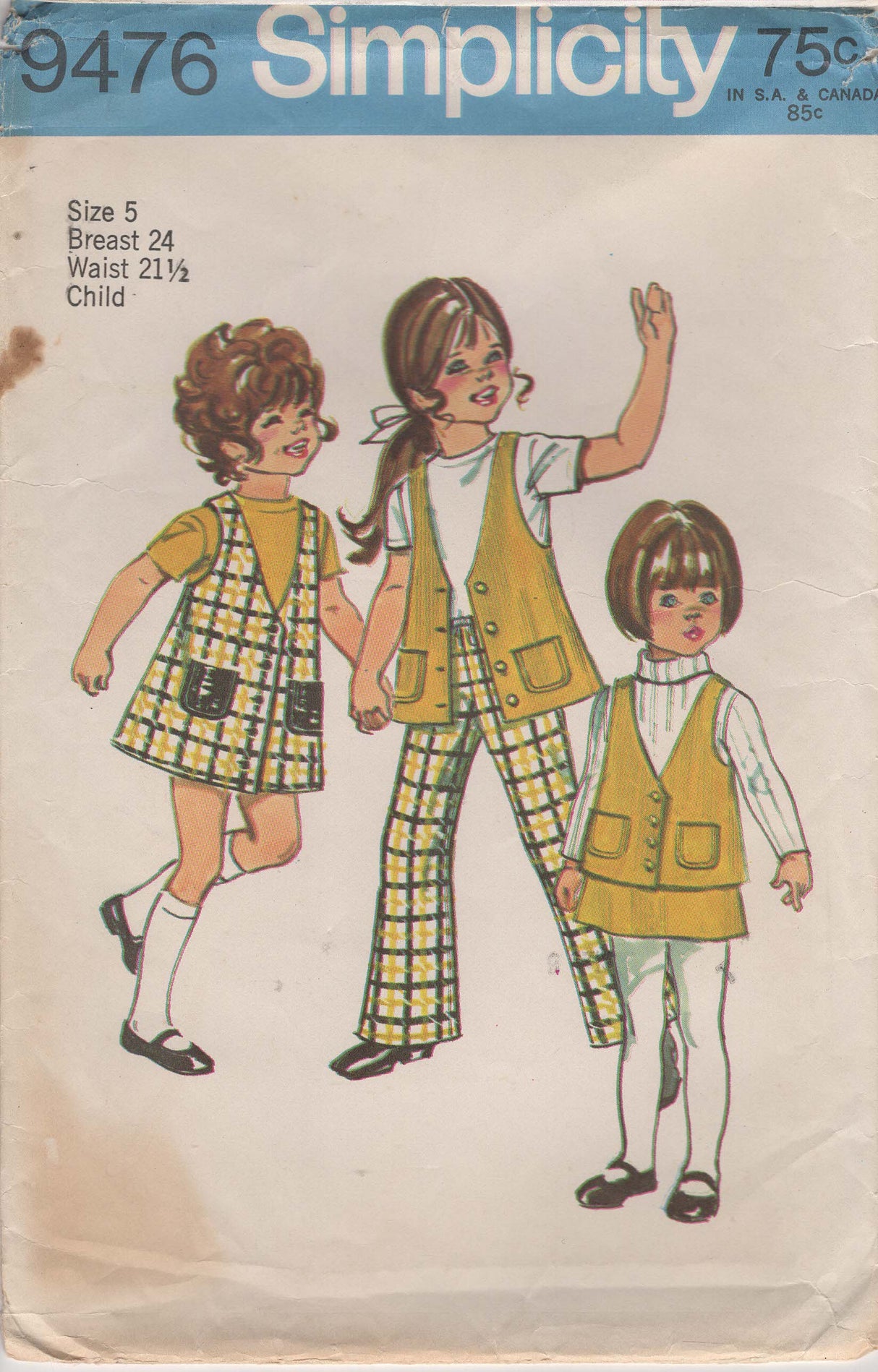 1970's Simplicity Child's Jumper Dress, Vest and Pants Pattern - Chest 24" - No. 9476