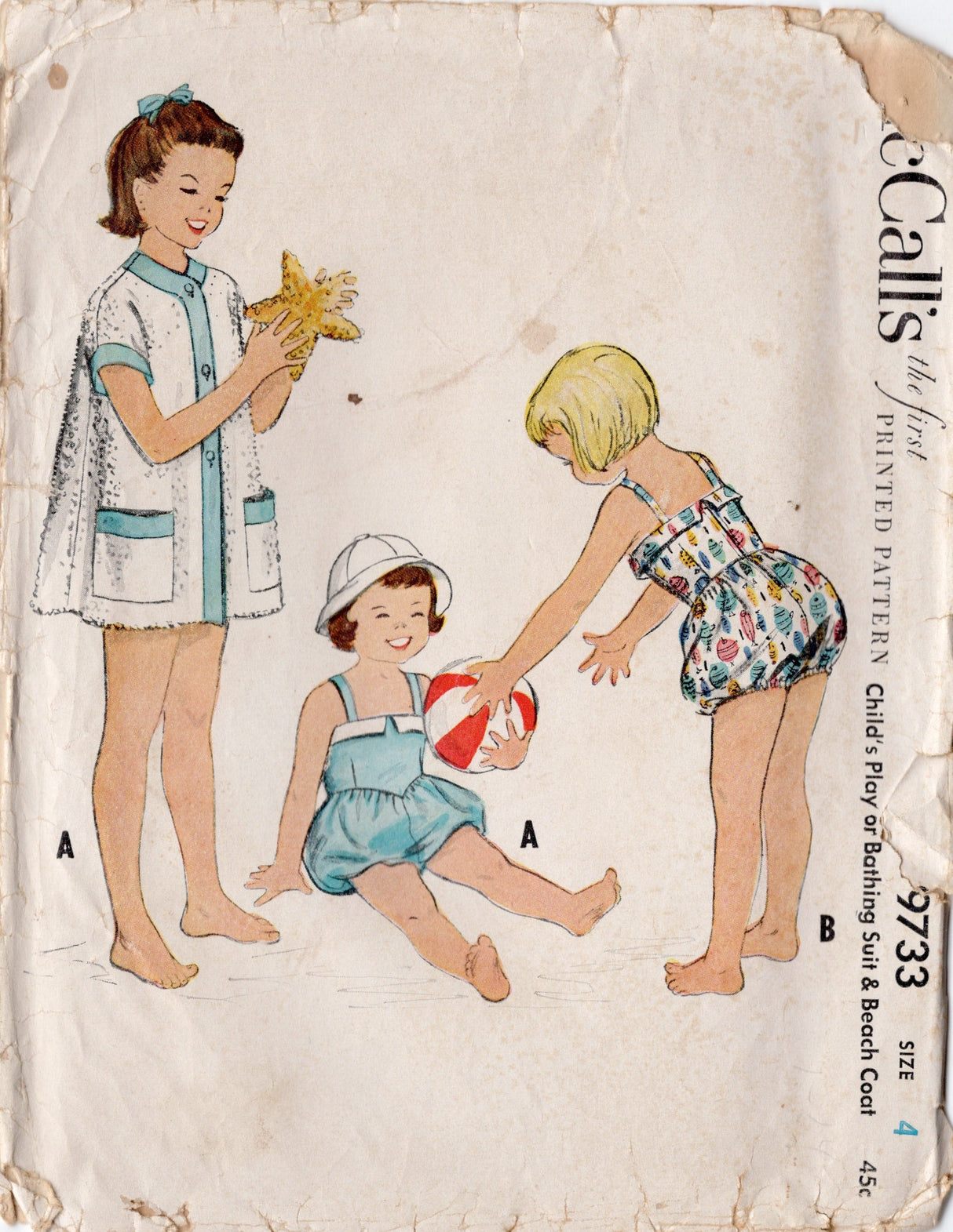1950's McCall Child's Playsuit or Bathing Suit, Beach Coat Pattern - Chest 23" - No. 9733