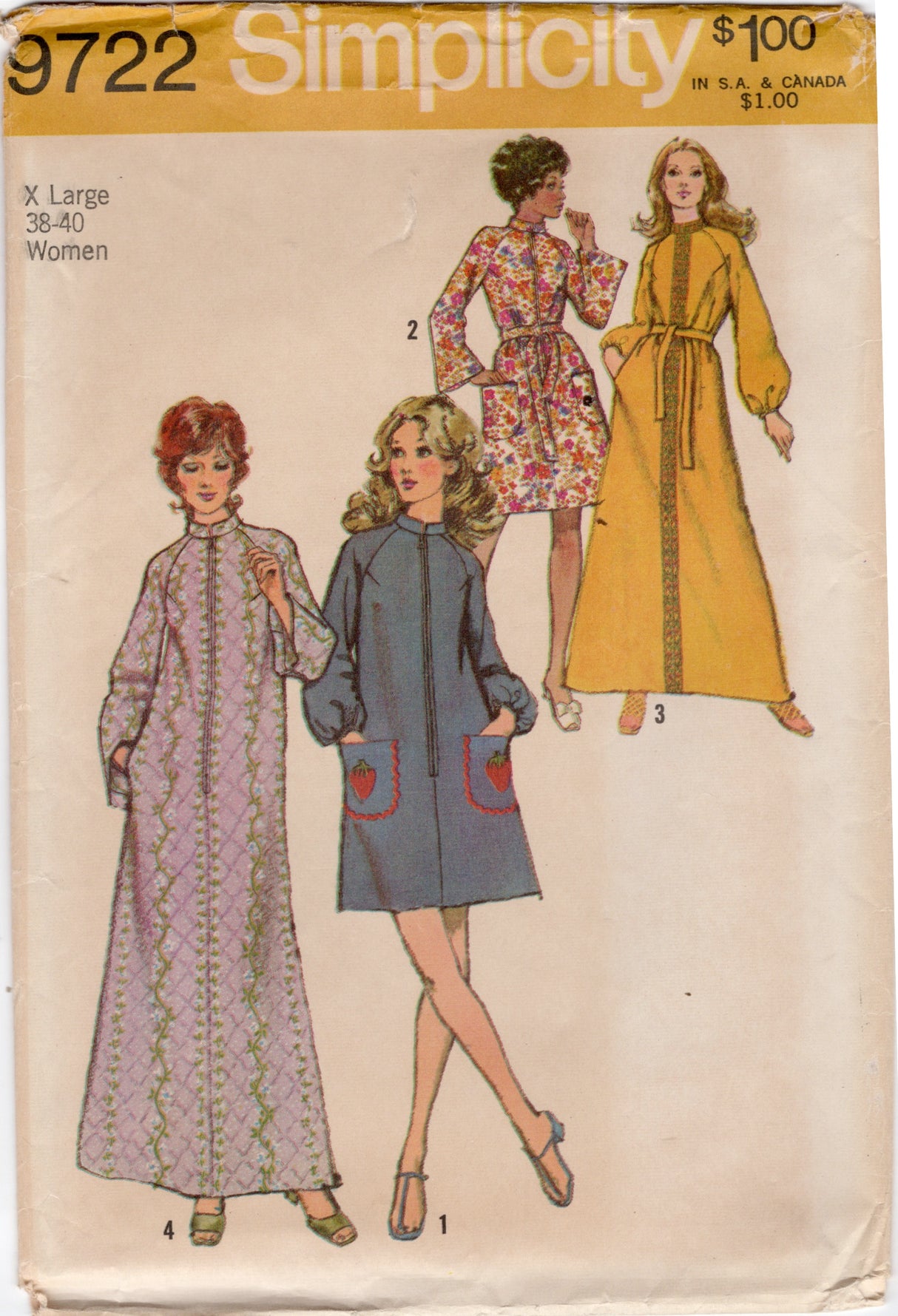 1970’s Simplicity Raglan Sleeve Robe in Two Lengths Pattern- Bust 38-40” - No. 9722