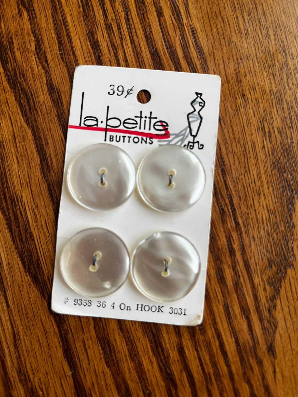 1970’s La Petite Off White Shiny Plastic Buttons - Set of 4 - 7/8” - on card