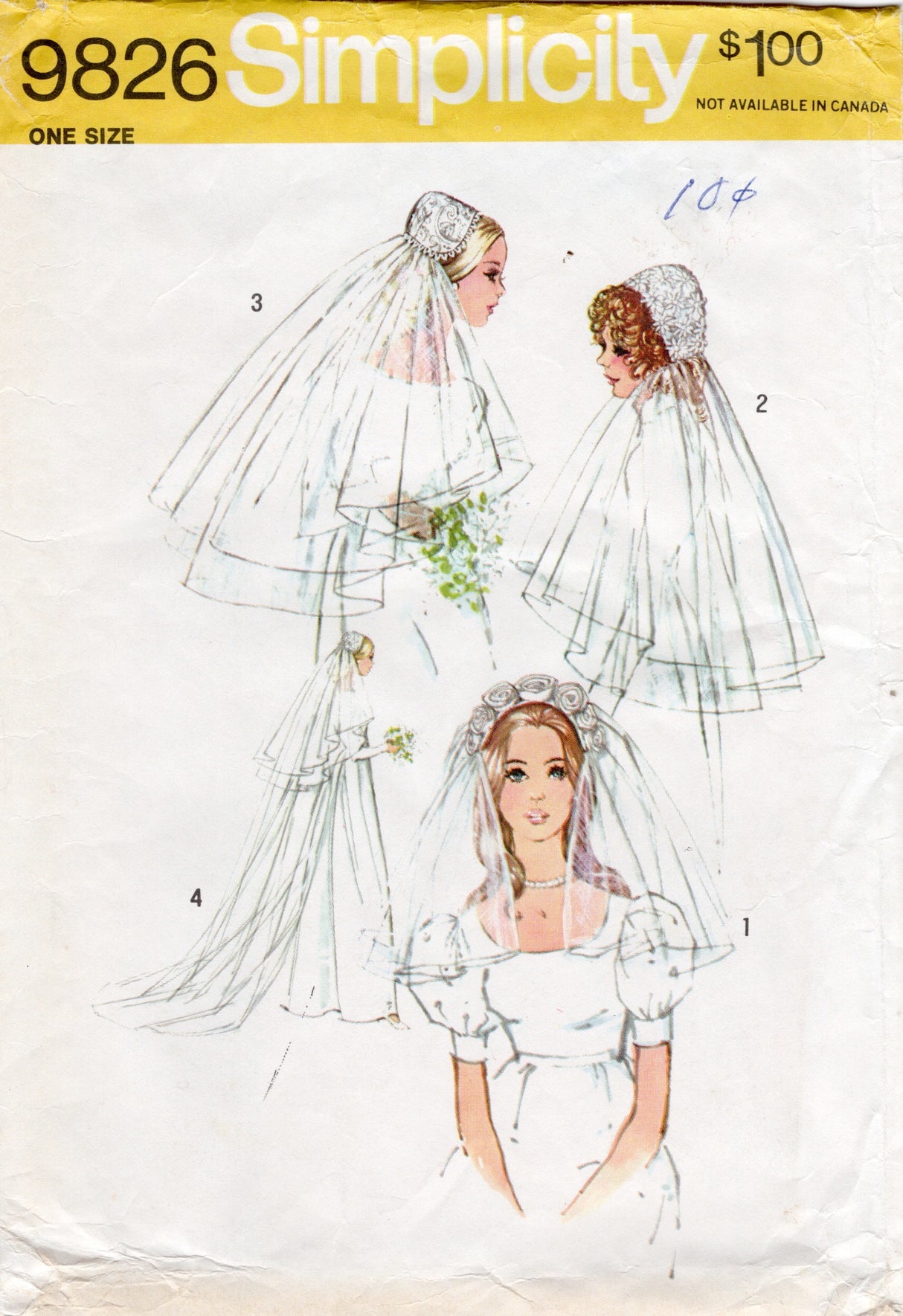 1970's Simplicity Veil and Juliet Cap Pattern - OS- No. 9826