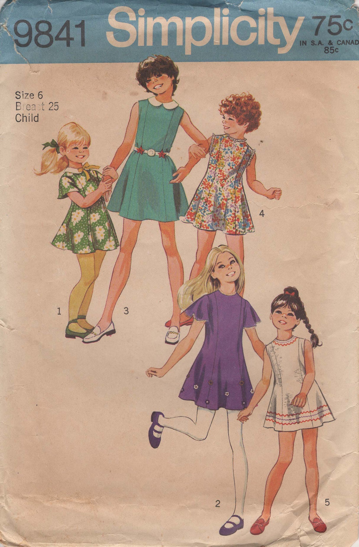 1970's Simplicity Child's Princess Line Dress with Flutter Sleeves - Chest 25" - No. 9841