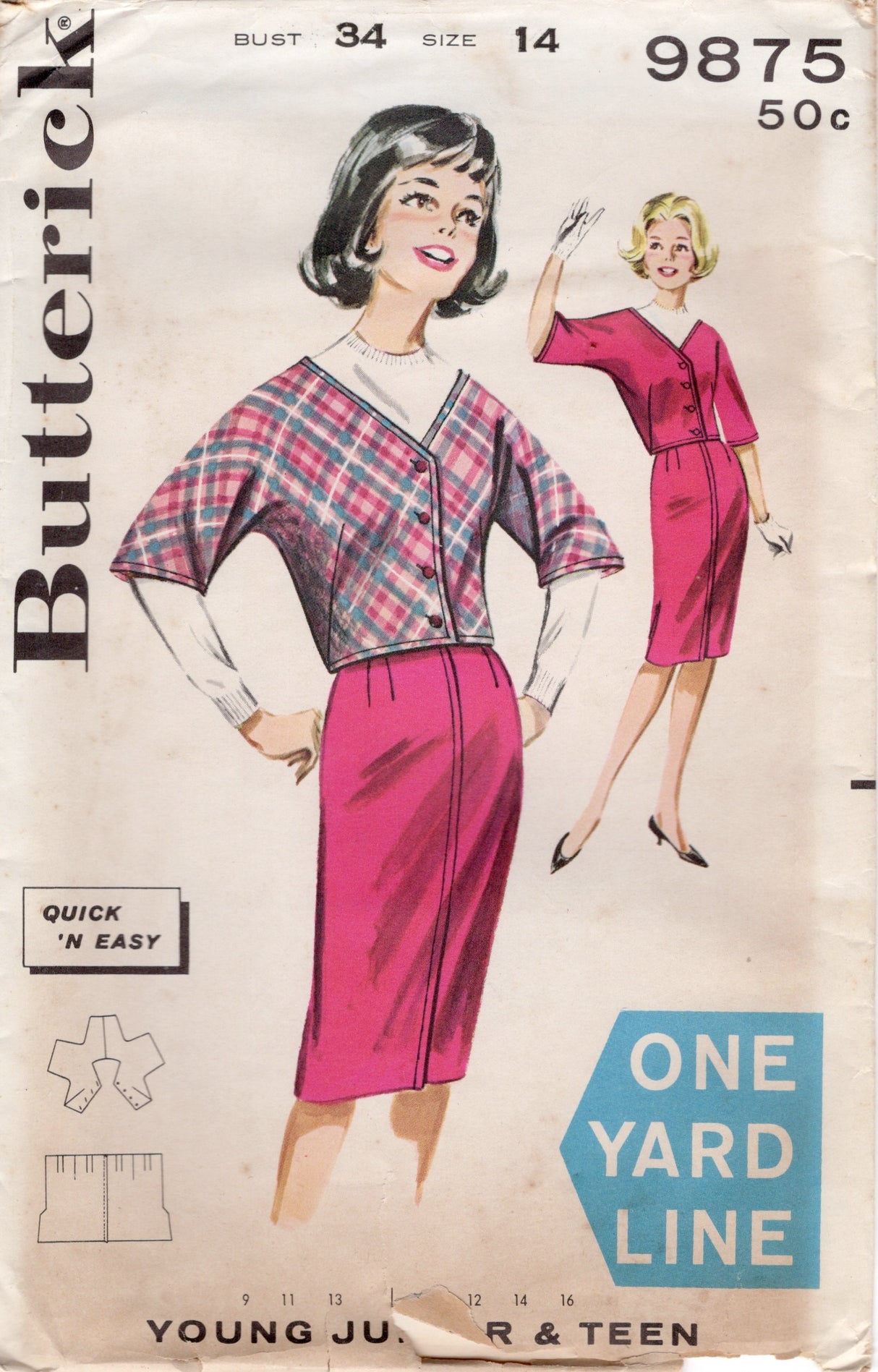 1960’s Butterick One-Yard Line Jacket and Skirt Pattern - Bust 34" - No. 9875