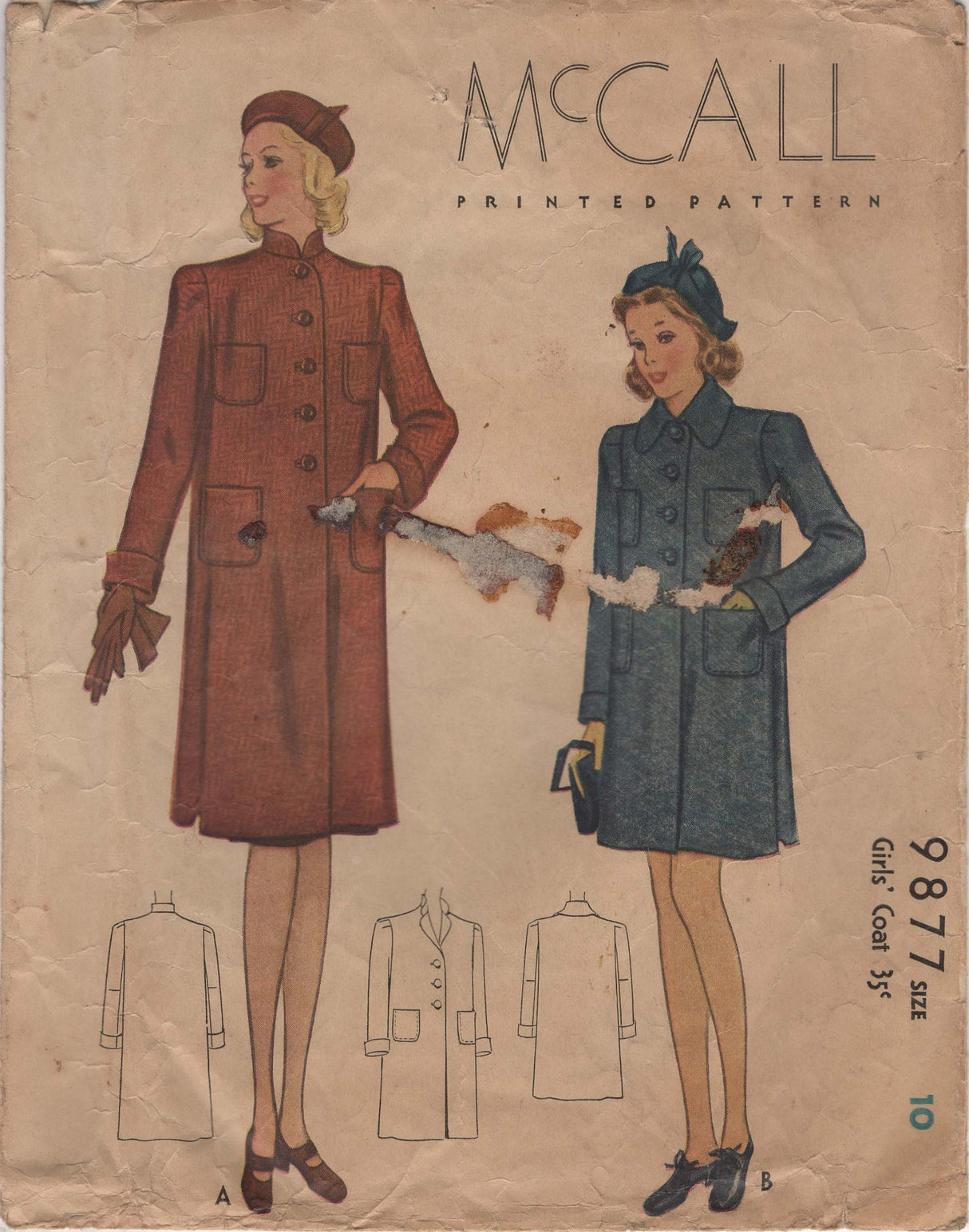 1930's McCall’s Child’s Coat Pattern - Chest 28" - No. 9877