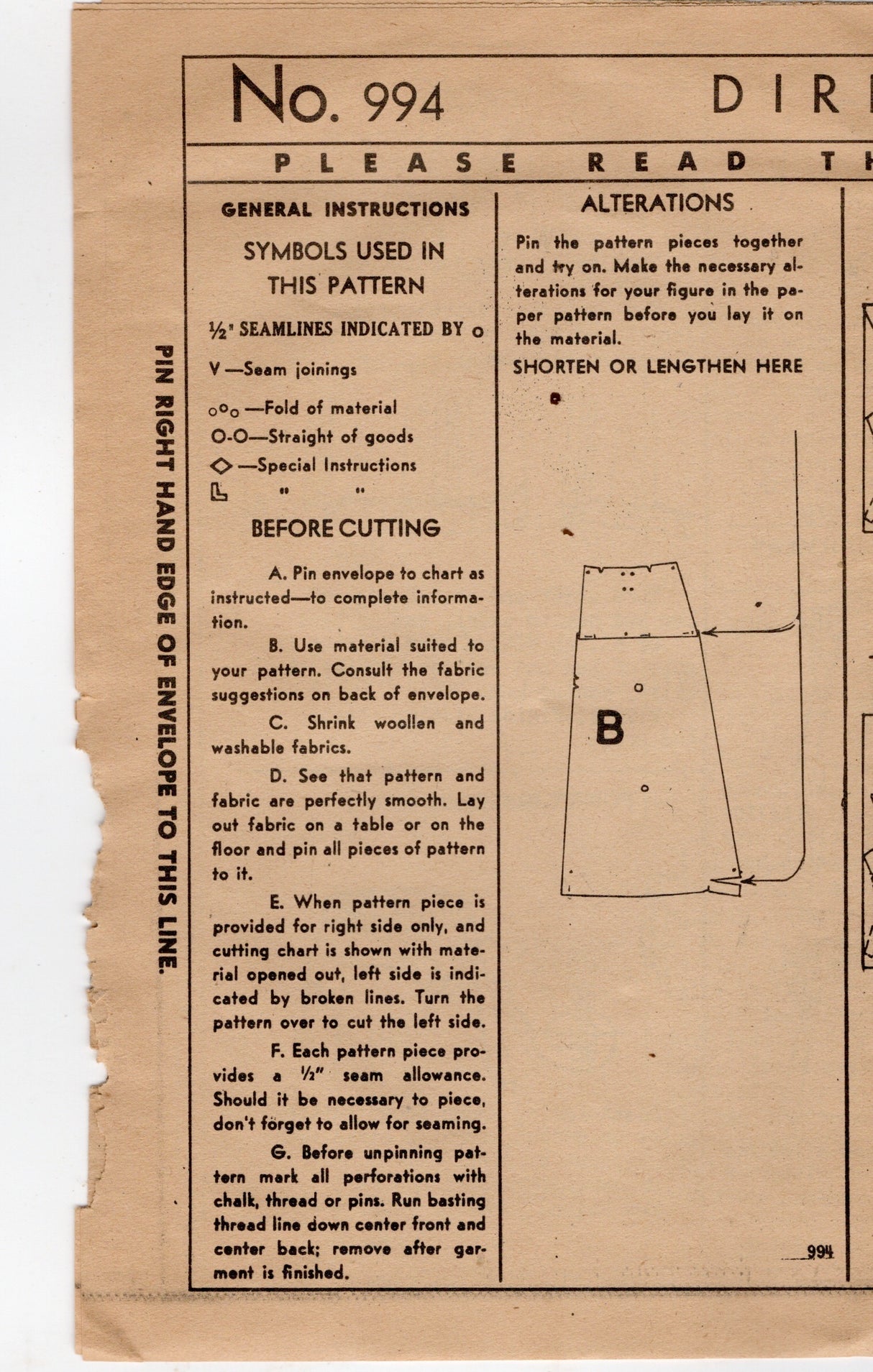 1940's Hollywood Skirts in Two Styles Pattern - Waist 28" - No. 994