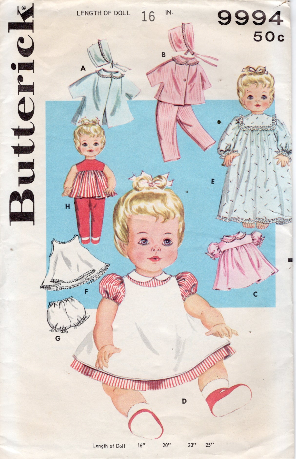 1960's Butterick 16" Doll Clothes Pattern - No. 9994