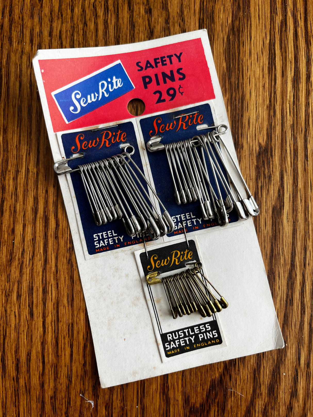 1960's Sew-Rite Safety Pins - Silver tone - NOS