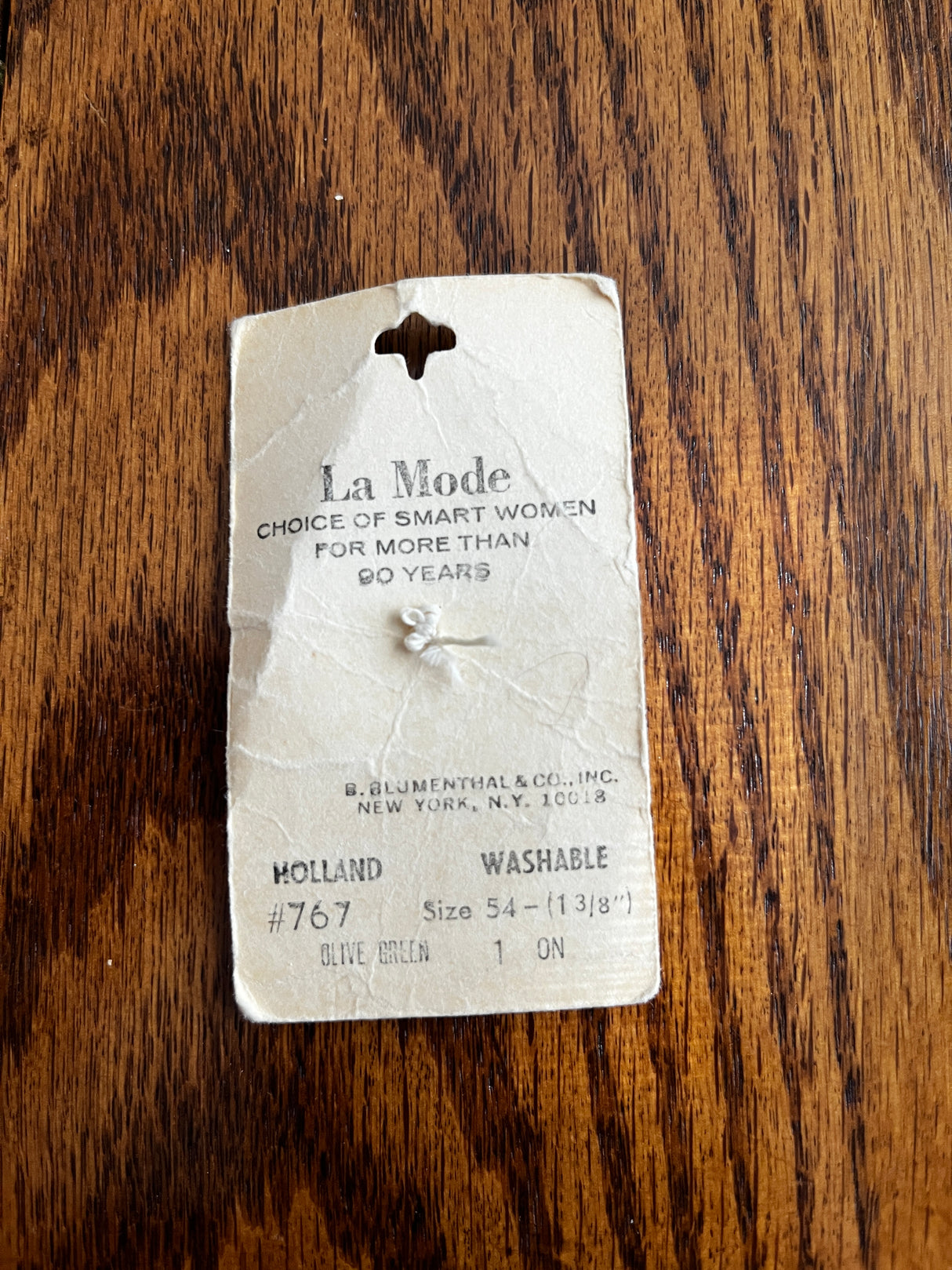 1960’s La Mode Olive Green Coat Plastic Button - Set of 1 - 1 3/8" - on card