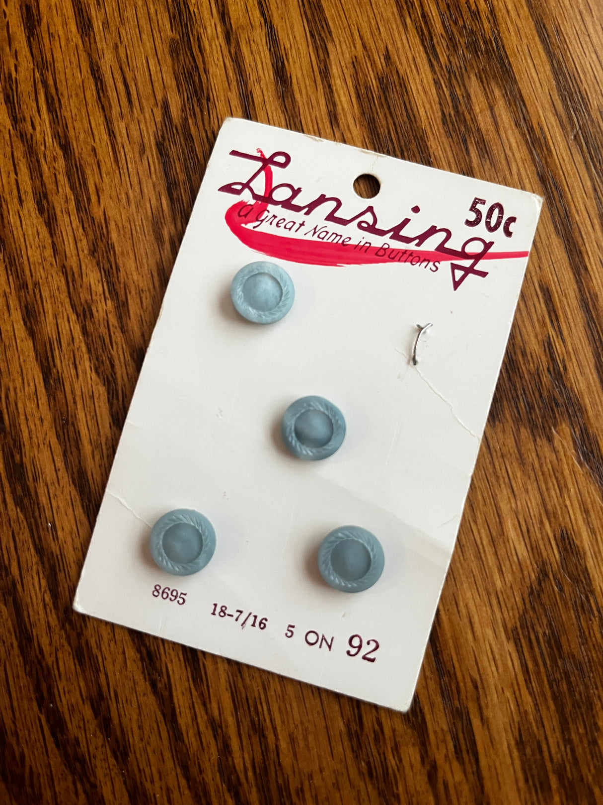 1970’s Lansing Light Blue Plastic Shank Buttons - 7/16" -  on card