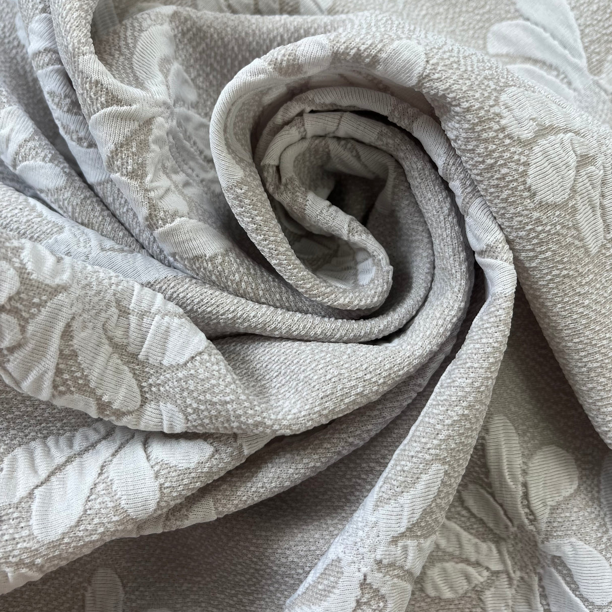 1970’s Jacquard Grey with White Flowers - Polyester Double Knit Fabric - Piece (G8)