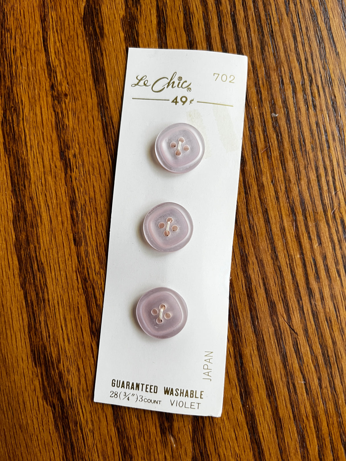 1980’s Le Chic Violet Purple Carved Plastic Button - Set of 3 - 3/4” - on card
