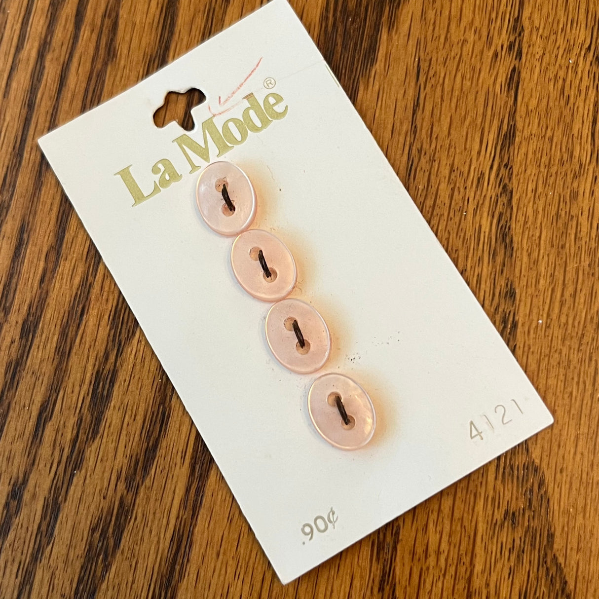 1970’s La Mode Pink Plastic Buttons - White - Set of 4 - Size 13 - 1/2" - on card