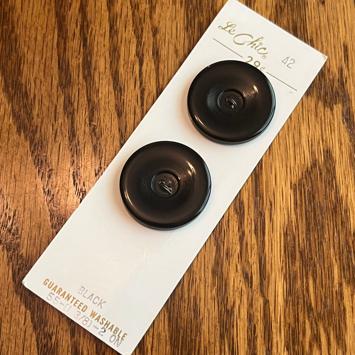 1970’s Le Chic Large Buttons - Black - Set of 2 - Size 55 - 1 3/8" - on card