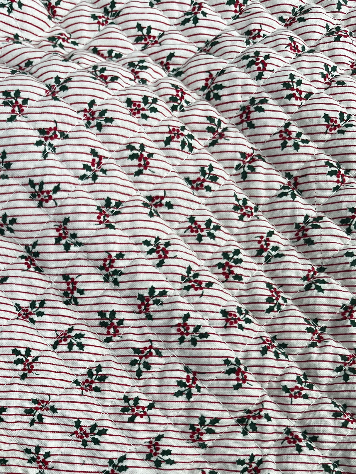 1990's Holly and Red Stripe Pre-Quilted Fabric - (P252)