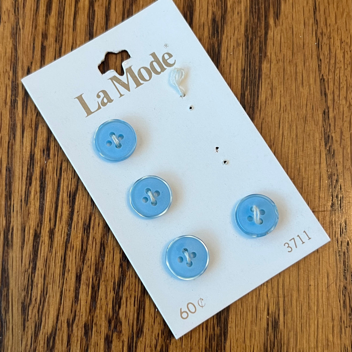1980’s La Mode Plastic Buttons - Blue - Set of 6 - Size 18 - 7/16" - on card